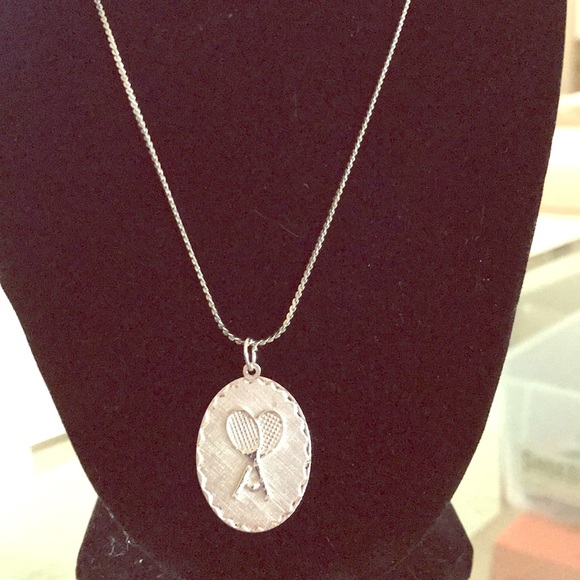 Vintage Sterling Silver Tennis Pendant with Chain - Picture 1 of 2